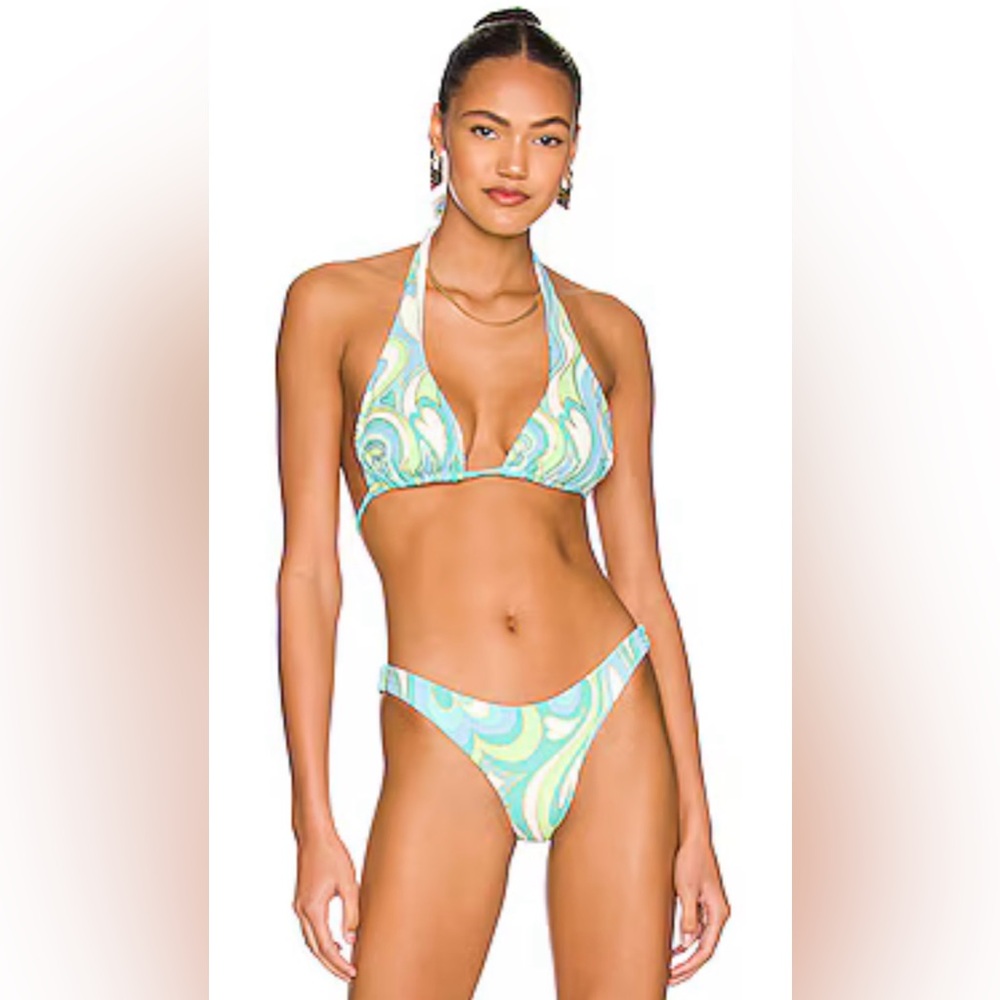 Beach Bunny Dee Tri Bikini Top and Angela Bottom in ocean, size S